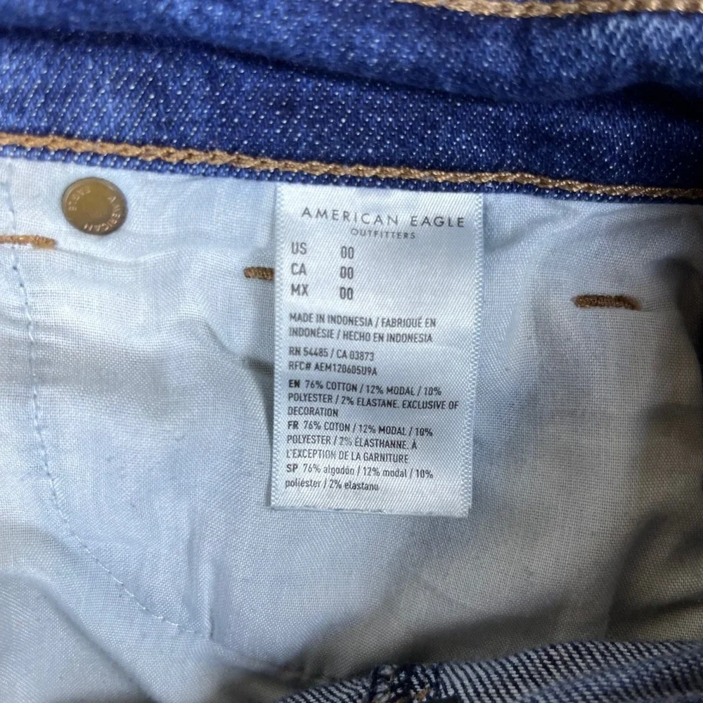 American Eagle Denim Shorts Womens 00 Stretch Blue Distressed Cuffed High Rise